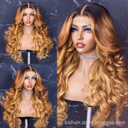 Wholesale 1B/27 Blonde Colored 4*4 Lace Front Human Hair Wigs 150% Body Wavy Wigs Brazilian Remy Hair Pre Plucked For Women